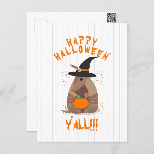Halloween Trick_or_Treating Armadillo Witch Texas  Postcard