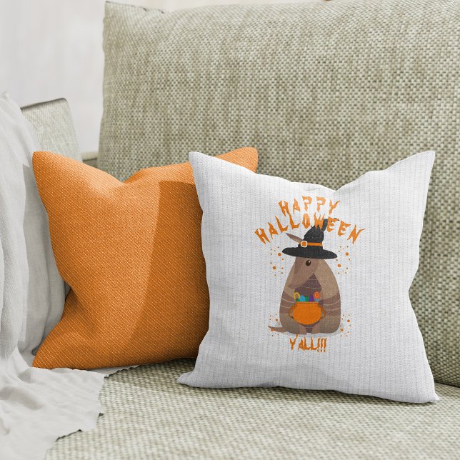 Halloween Trick-or-Treating Armadillo Witch Texas Throw Pillow (Creator Uploaded)
