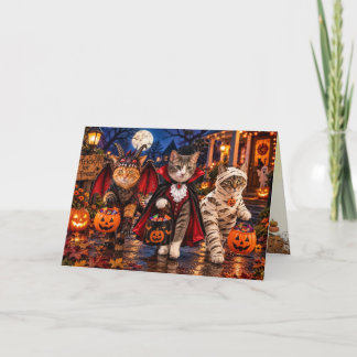 Halloween Trick-Or-Treating Cats Holiday Card