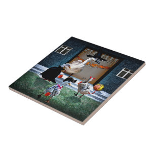 Halloween Trick or Treating Ducks Tile