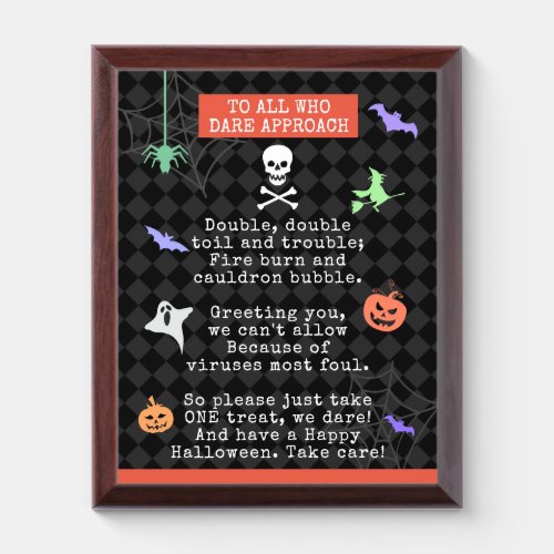 Halloween Trick or Treating Pandemic Poem Award Plaque