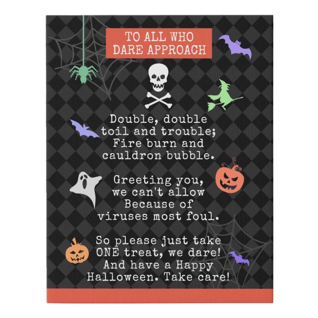 Halloween Trick or Treating Pandemic Poem Faux Canvas Print (Front)