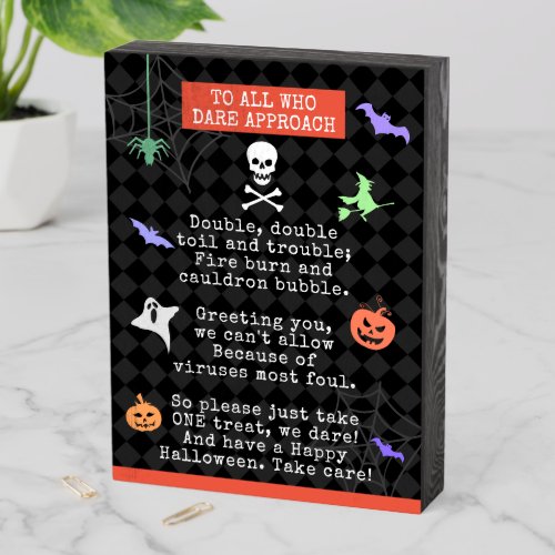 Halloween Trick or Treating Pandemic Poem Wooden Box Sign