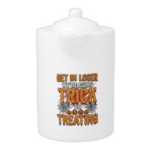 Halloween Trick Or Treating Vintage Typography Des Teapot