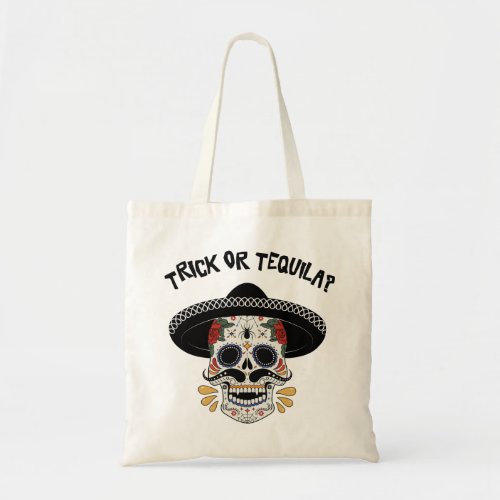 Halloween Trick orTequila Sugar Skull Sombrero Tote Bag