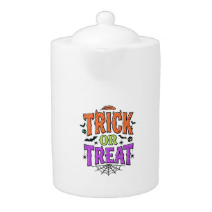 Halloween Trick Treat Funny Spider Web Retro_1 Teapot
