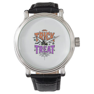 Halloween Trick Treat Funny Spider Web Retro_1 Watch