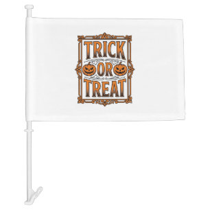 Halloween Trick Treat Pumpkin Skulls Vintage Engra Car Flag