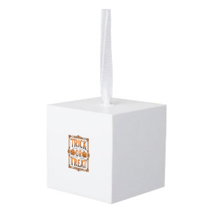 Halloween Trick Treat Pumpkin Skulls Vintage Engra Cube Ornament