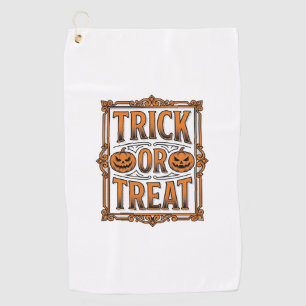 Halloween Trick Treat Pumpkin Skulls Vintage Engra Golf Towel