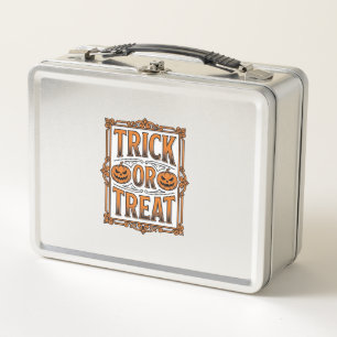 Halloween Trick Treat Pumpkin Skulls Vintage Engra Metal Lunch Box