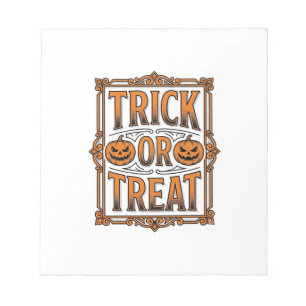 Halloween Trick Treat Pumpkin Skulls Vintage Engra Notepad