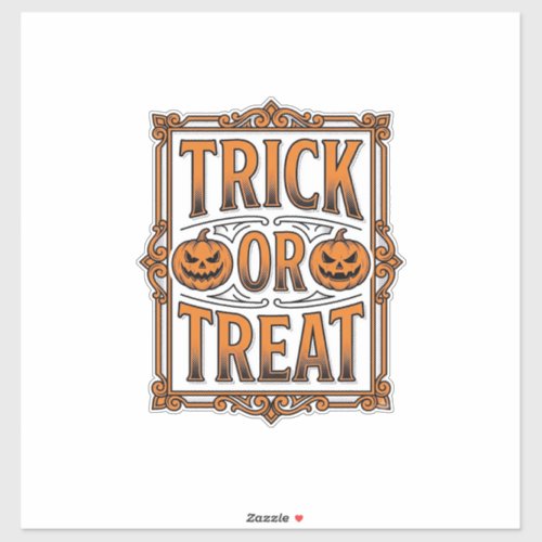 Halloween Trick Treat Pumpkin Skulls Vintage Engra Sticker