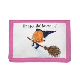 Halloween Trifold Wallet Witch Pumpkin Flying