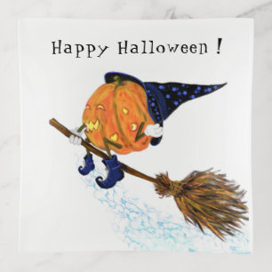 Halloween Trinket Tray Witch Pumpkin Flying Broom