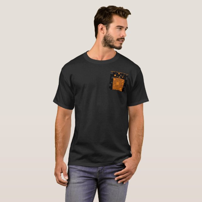Halloween Trip-Out Orange Black Grey Squares Party T-Shirt (Front Full)