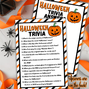 Halloween Trivia Questions & Answers Game Card