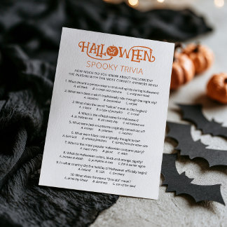Halloween Trivia Quiz Party Game Card