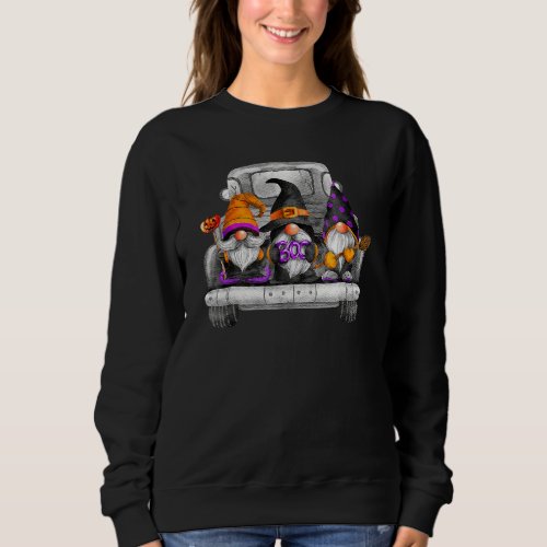 Halloween Truck Drive Gnomes Witch Broom Hat Pumpk Sweatshirt