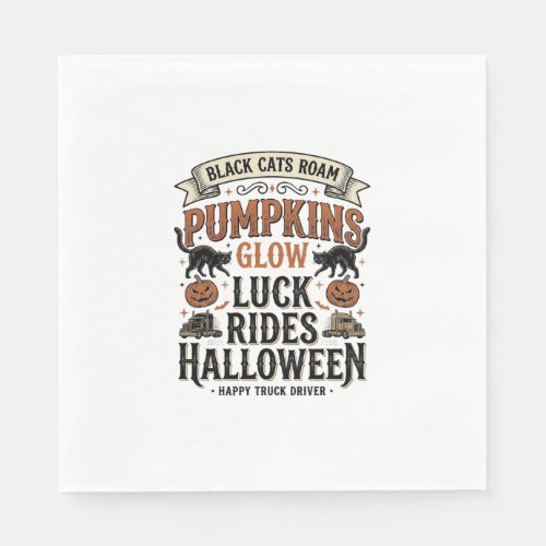 Halloween Truck Driver Shirt with Black Cats and P Napkins