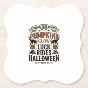 Halloween Truck Driver Shirt with Black Cats and P Paper Coaster