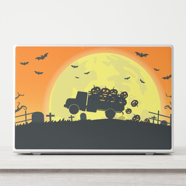 Halloween Truck with Pumpkins Silhouette  HP Laptop Skin (Front)