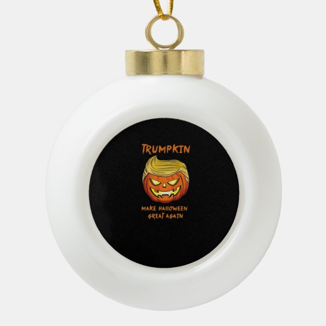 Halloween Trumpkin Classic Funny Ceramic Ball Christmas Ornament (Front)