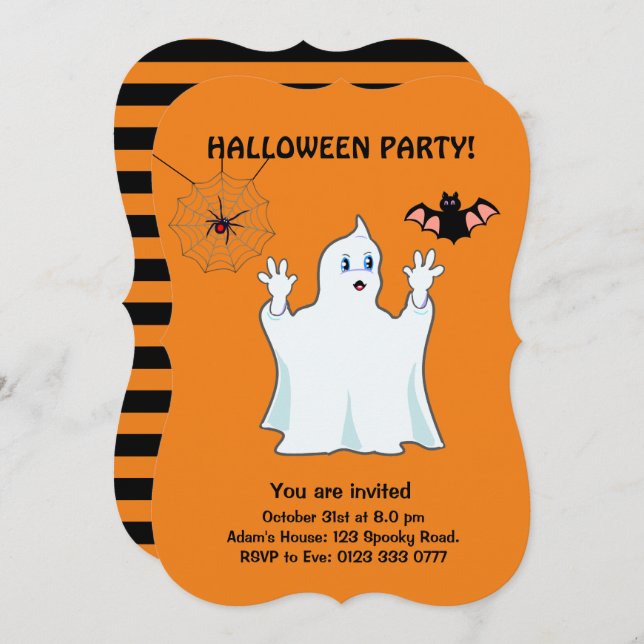 Halloween Trumpy Ghost, Spider & Bat  Invitation (Front/Back)