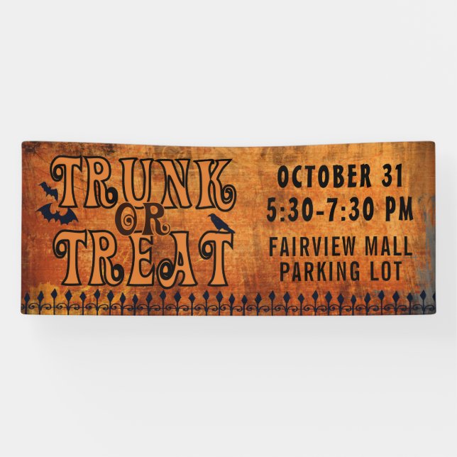 Halloween TRUNK OR TREAT Black Orange Personalized Banner (Horizontal)