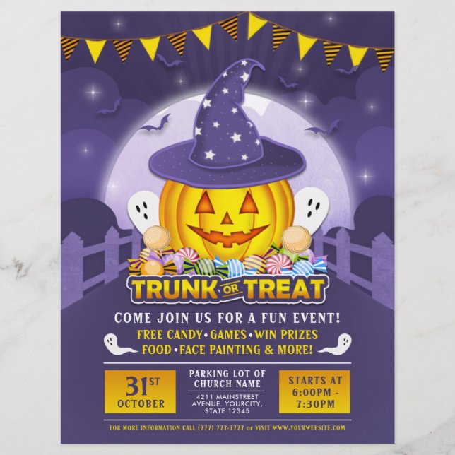 Halloween Trunk or Treat Cute Pumpkin Event Flyer (Front)