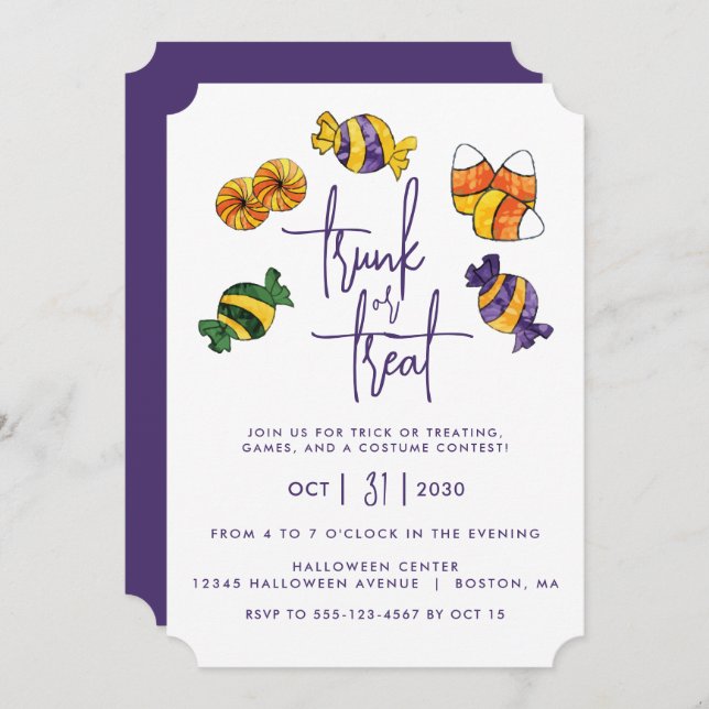 Halloween Trunk or Treat Purple Candy Invitation (Front/Back)