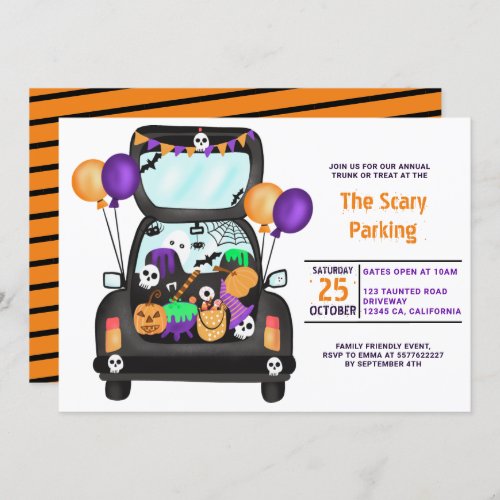 Halloween trunk or trick car illustration party  invitation