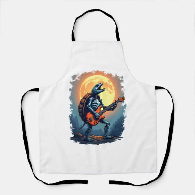 Halloween Turtle Skeleton Rocker Tee for Music Lov Apron (Front)