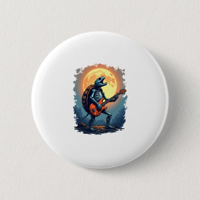 Halloween Turtle Skeleton Rocker Tee for Music Lov Button (Front)