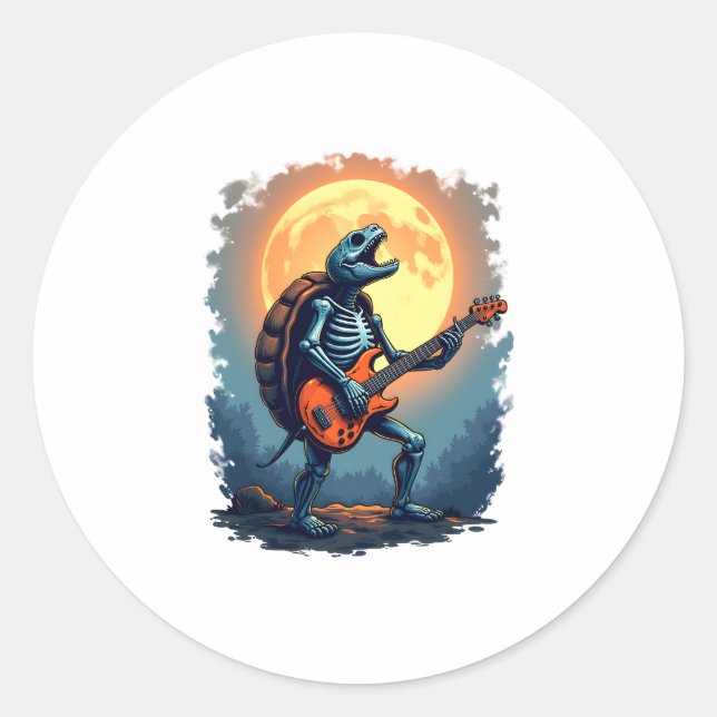 Halloween Turtle Skeleton Rocker Tee for Music Lov Classic Round Sticker (Front)