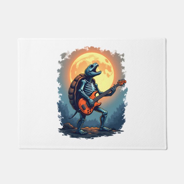 Halloween Turtle Skeleton Rocker Tee for Music Lov Doormat (Front)