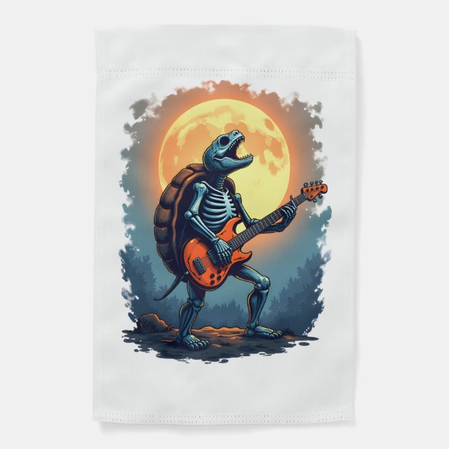 Halloween Turtle Skeleton Rocker Tee for Music Lov Garden Flag (Front)