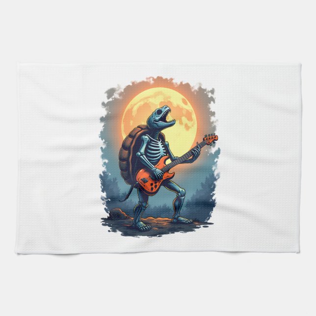 Halloween Turtle Skeleton Rocker Tee for Music Lov Kitchen Towel (Horizontal)