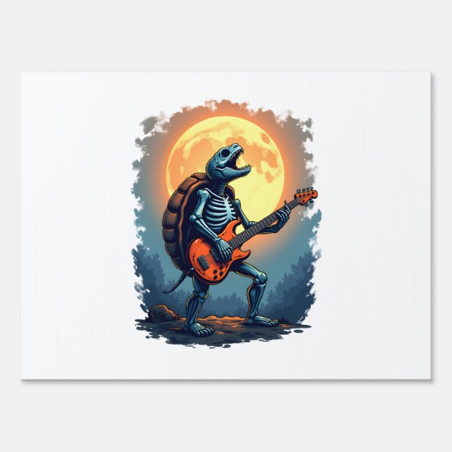 Halloween Turtle Skeleton Rocker Tee for Music Lov Sign (Front)
