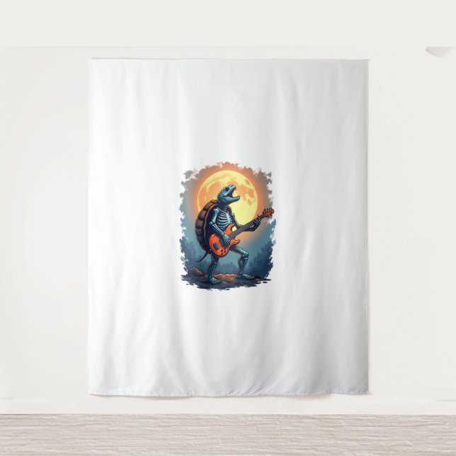 Halloween Turtle Skeleton Rocker Tee for Music Lov Tapestry (Front)