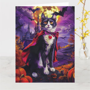 Halloween Tuxedo Cat Vampire Pumpkins Scary  Card