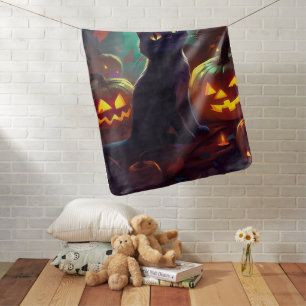Halloween Tuxedo Cat With Pumpkins Scary Baby Blanket