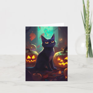 Halloween Tuxedo Cat With Pumpkins Scary Card