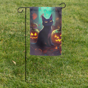 Halloween Tuxedo Cat With Pumpkins Scary Garden Flag