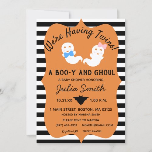 Halloween Twin Gender Reveal Invite Boo_y or Ghoul