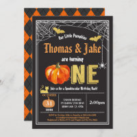 Halloween twins baby 1st first birthday party invitation