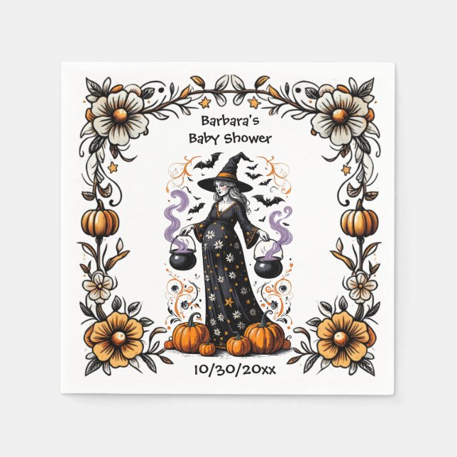 Halloween Twins Baby Shower  Pregnant Witch Napkins (Front)