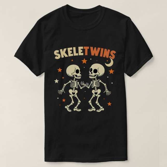 Halloween Twins Skeletwins Dancing Skeletons T-Shirt (Design Front)