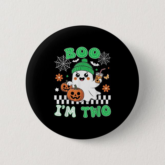 Halloween Two Birthday Boo Im Two Groovy Birthday  Button (Front)