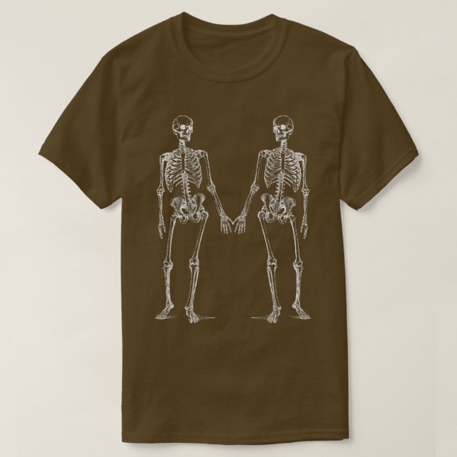 Halloween, Two Skeletons Holding Hands  T-Shirt (Design Front)